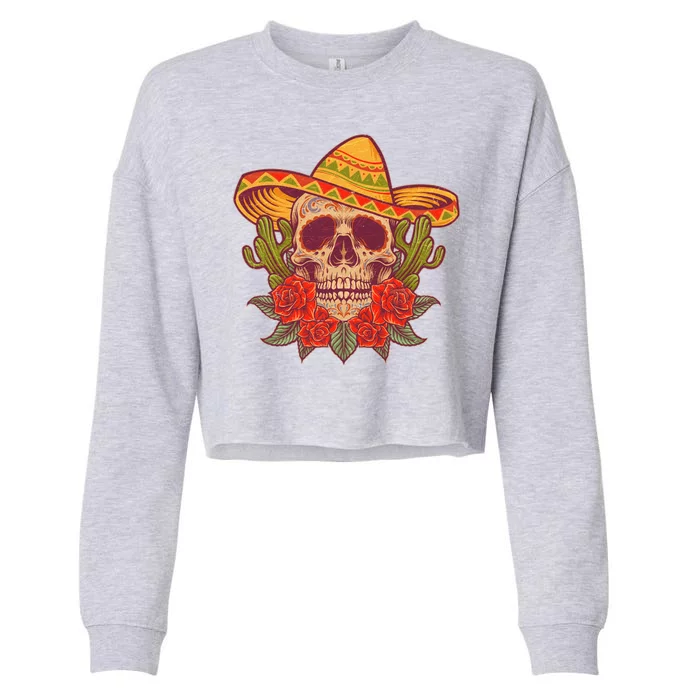 Vintage Cinco De Mayo Sombrero Skull Cropped Pullover Crew