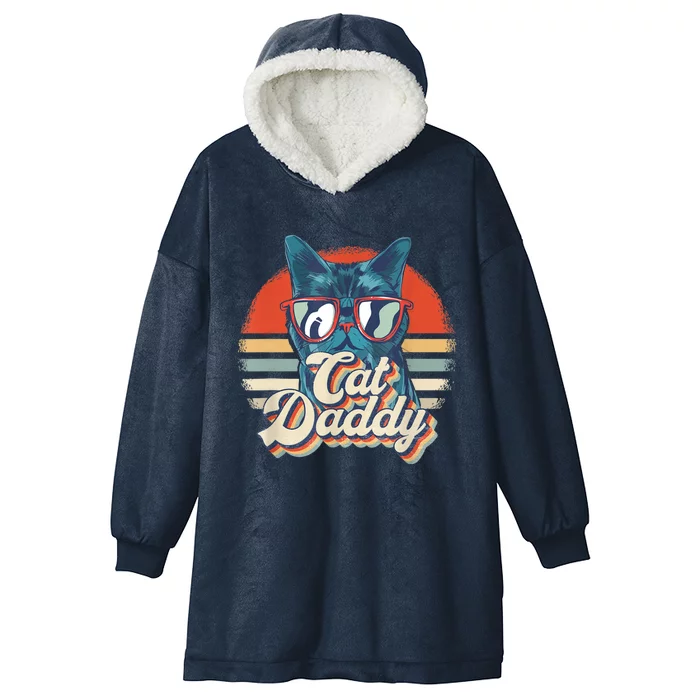 Vintage Cat Daddy Retro 80s Eighties Gift Dad Father Hooded Wearable Blanket