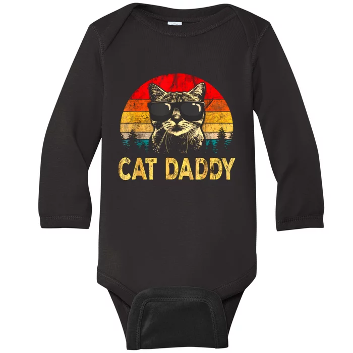 Vintage Cat Daddy Funny Cat Lover Gift Cat Dad Fathers Baby Long Sleeve Bodysuit