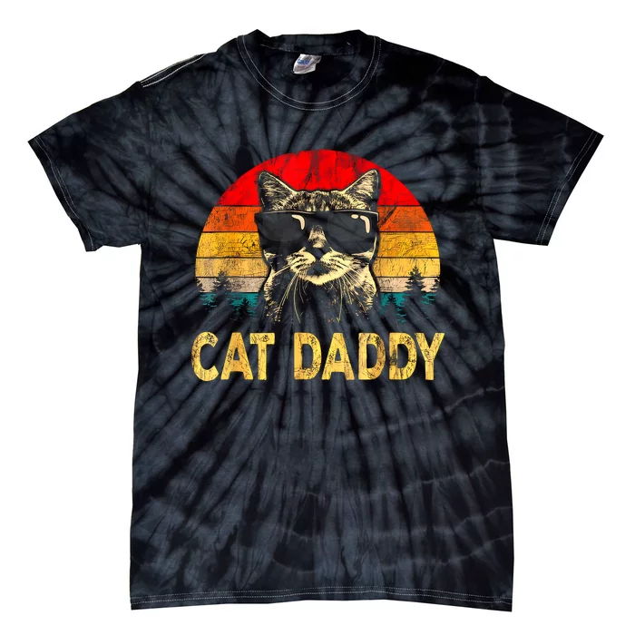 Vintage Cat Daddy Funny Cat Lover Gift Cat Dad Fathers Tie-Dye T-Shirt