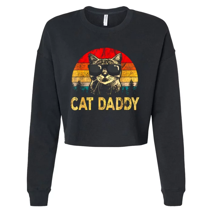 Vintage Cat Daddy Funny Cat Lover Gift Cat Dad Fathers Cropped Pullover Crew