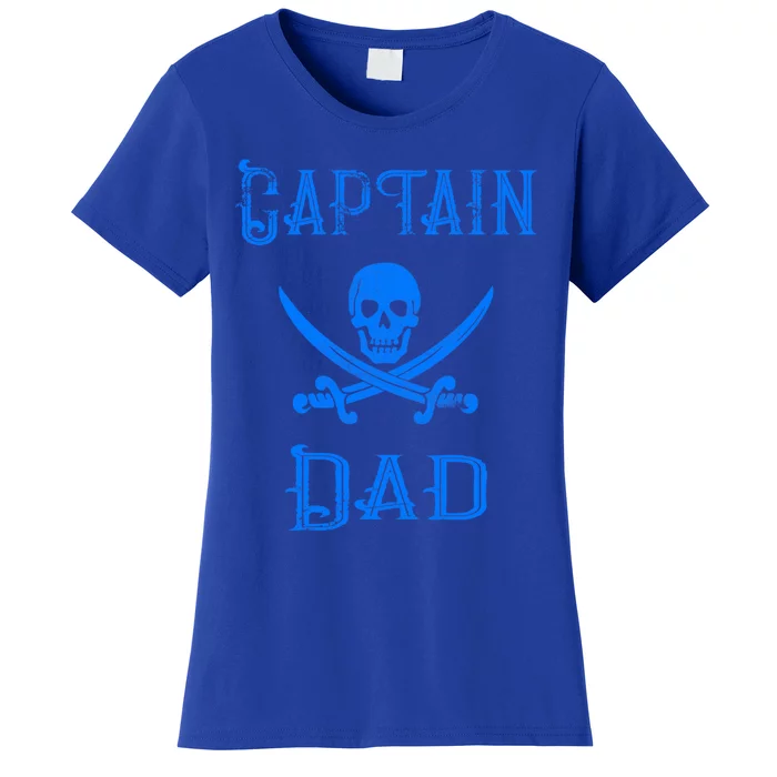 Vintage Captain Dad Blue Pirate Lake Boating Father Cute Gift Women's T-Shirt