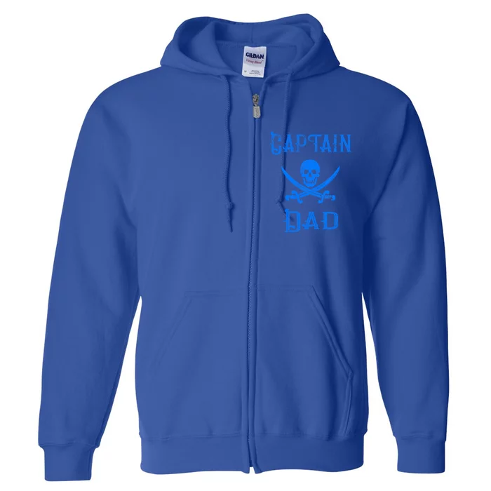 Vintage Captain Dad Blue Pirate Lake Boating Father Cute Gift Full Zip Hoodie