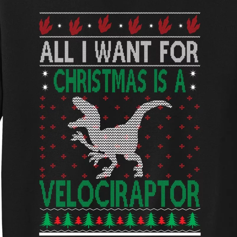 Velociraptor Christmas Dinosaur Ugly Christmas Style Tall Sweatshirt