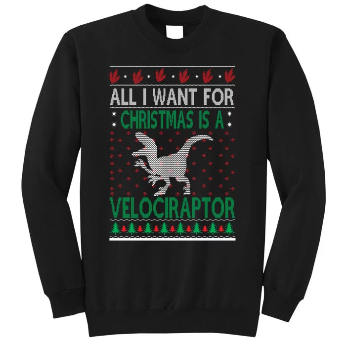 Velociraptor Christmas Dinosaur Ugly Christmas Style Tall Sweatshirt