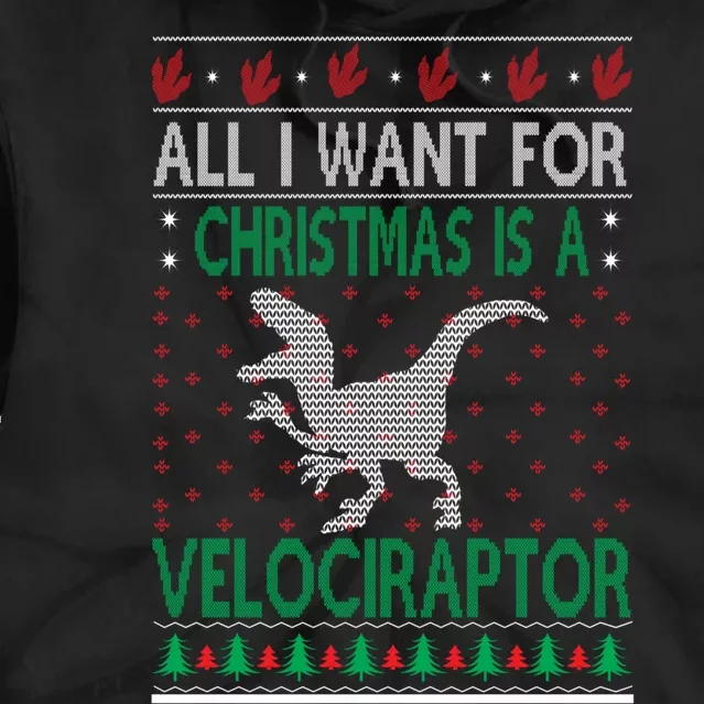 Velociraptor Christmas Dinosaur Ugly Christmas Style Tie Dye Hoodie