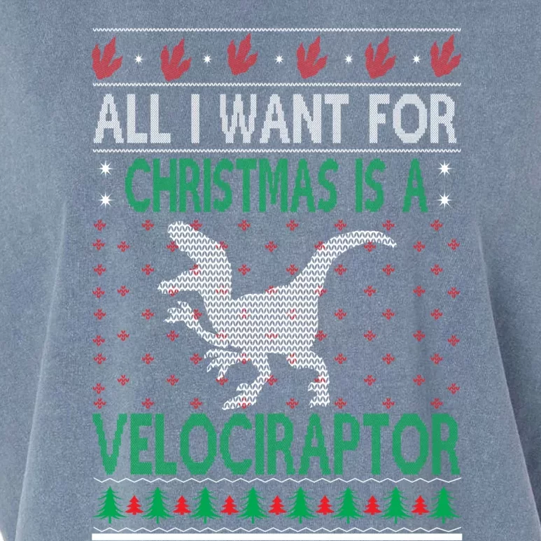 Velociraptor Christmas Dinosaur Ugly Christmas Style Garment-Dyed Women's Muscle Tee