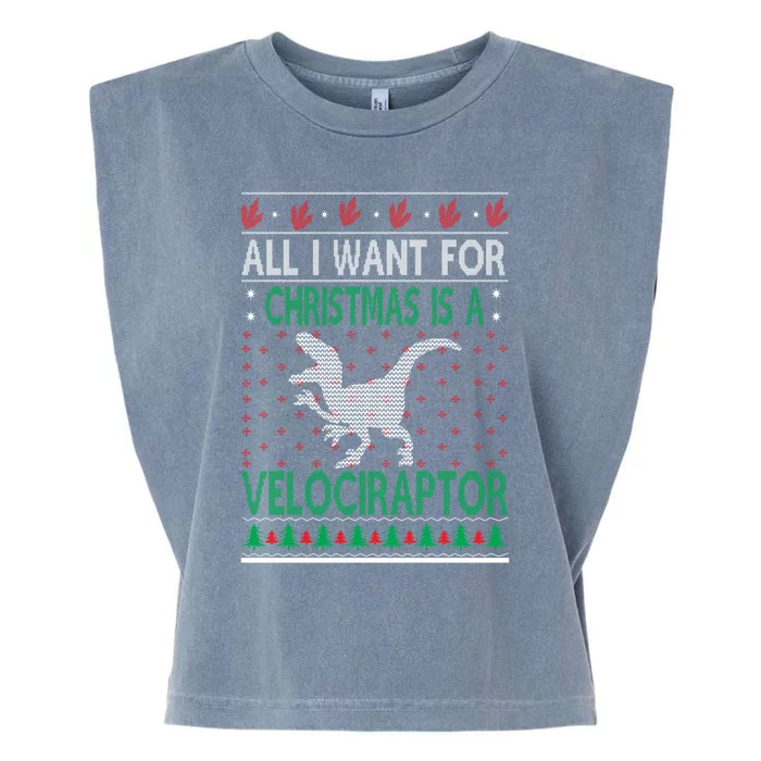 Velociraptor Christmas Dinosaur Ugly Christmas Style Garment-Dyed Women's Muscle Tee