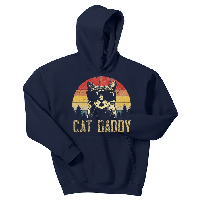 Vintage Cat Daddy Fathers Day Funny Cat Lover Kids Hoodie