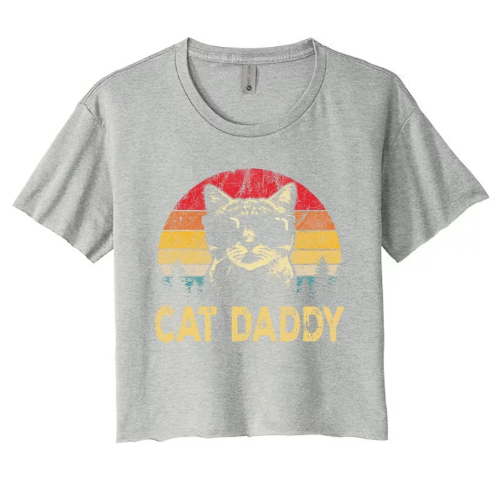 Vintage Cat Daddy Funny Cat Lover Cat Dad Fathers Women's Crop Top Tee