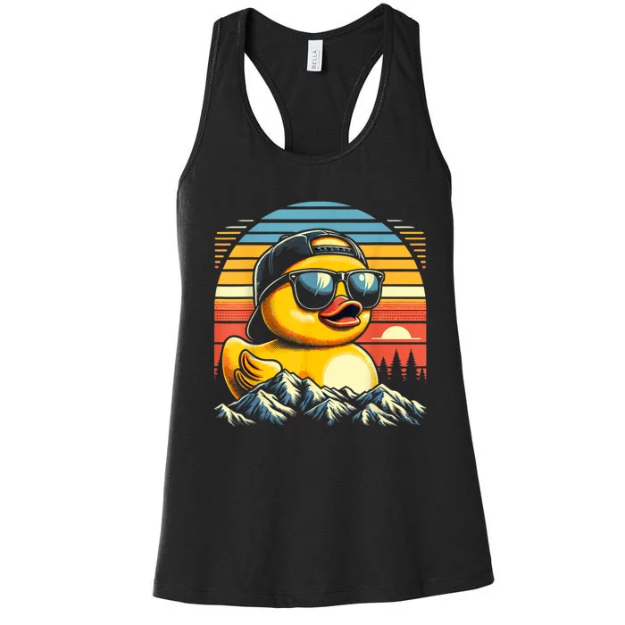 Vintage Cool Duck With Sunglasses & Mountain View Women's Racerback Tank