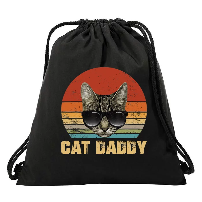 Vintage Cat Daddy Funny Cat Lover Gift Cat Dad Fathers Drawstring Bag