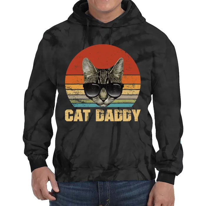 Vintage Cat Daddy Funny Cat Lover Gift Cat Dad Fathers Tie Dye Hoodie