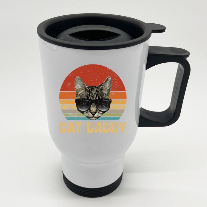 Vintage Cat Daddy Funny Cat Lover Gift Cat Dad Fathers Front & Back Stainless Steel Travel Mug