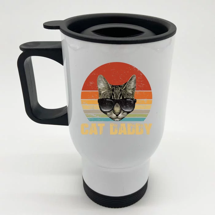 Vintage Cat Daddy Funny Cat Lover Gift Cat Dad Fathers Front & Back Stainless Steel Travel Mug