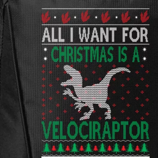 Velociraptor Christmas Dinosaur Ugly Christmas Sweater Style Funny Gift City Backpack