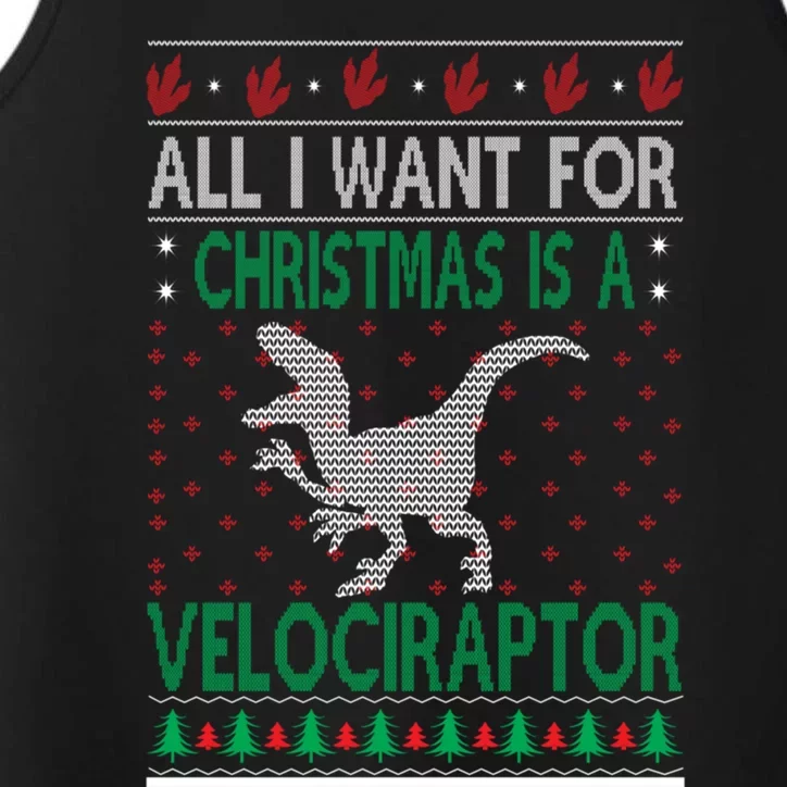 Velociraptor Christmas Dinosaur Ugly Christmas Sweater Style Funny Gift Performance Tank