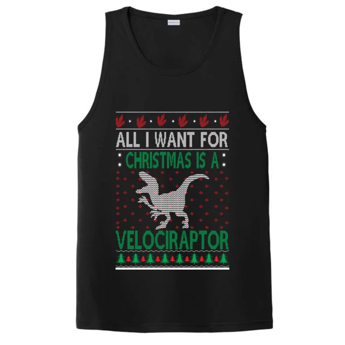 Velociraptor Christmas Dinosaur Ugly Christmas Sweater Style Funny Gift Performance Tank