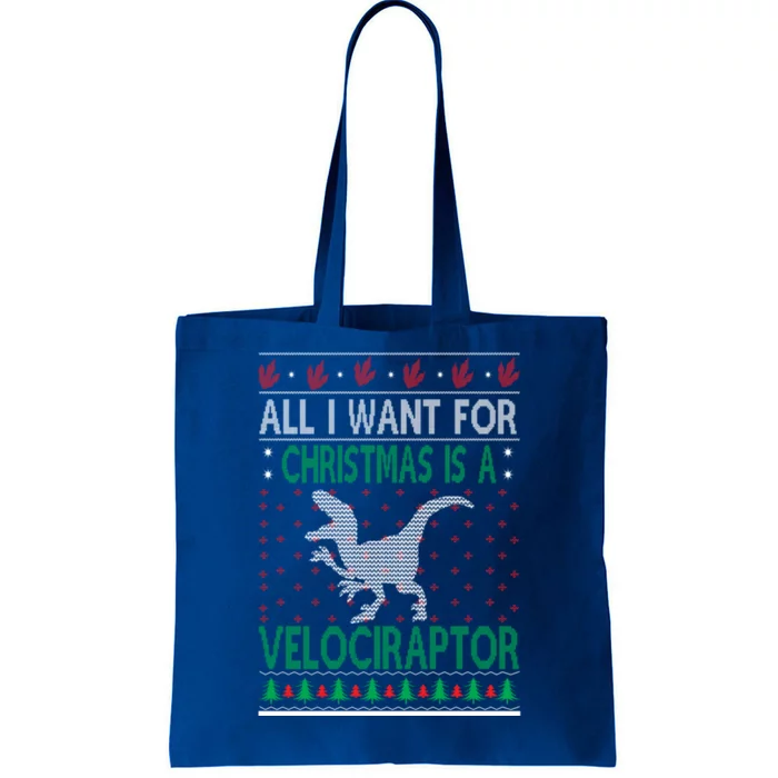 Velociraptor Christmas Dinosaur Ugly Christmas Sweater Style Funny Gift Tote Bag