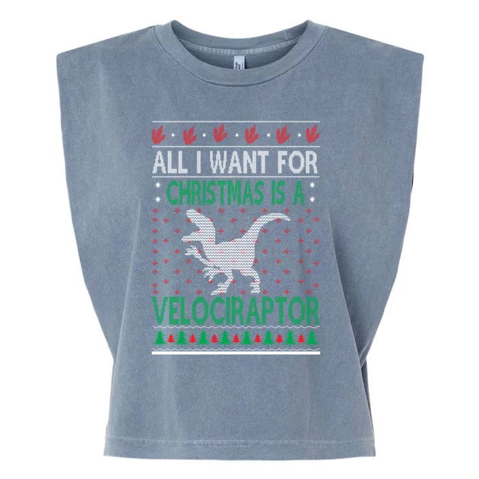 Velociraptor Christmas Dinosaur Ugly Christmas Sweater Style Funny Gift Garment-Dyed Women's Muscle Tee