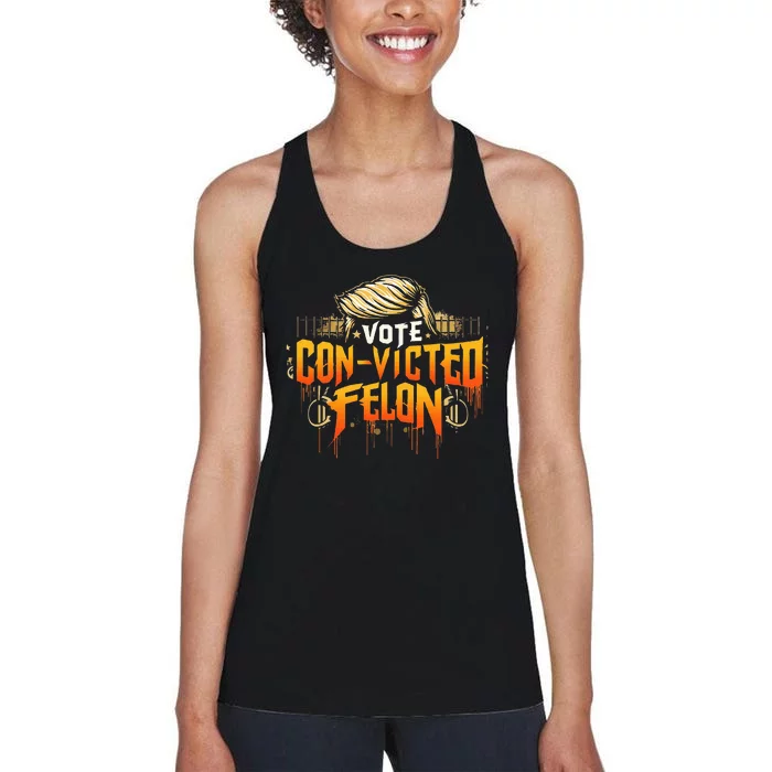 Vote Convicted Felon Prison Hair 2024 Usa Election Women's Racerback Tank