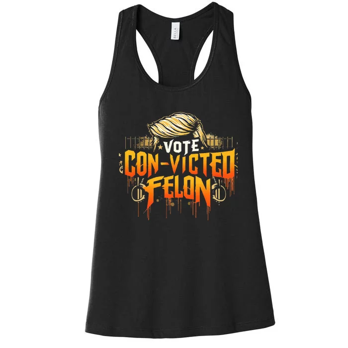 Vote Convicted Felon Prison Hair 2024 Usa Election Women's Racerback Tank