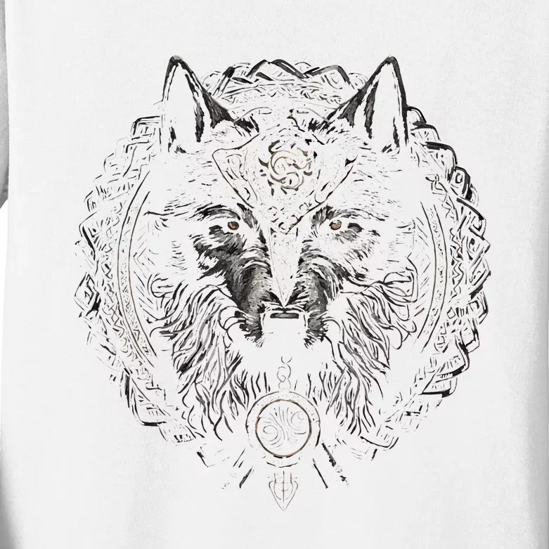 Viking Celtic Fenrir Wolf Kids Long Sleeve Shirt