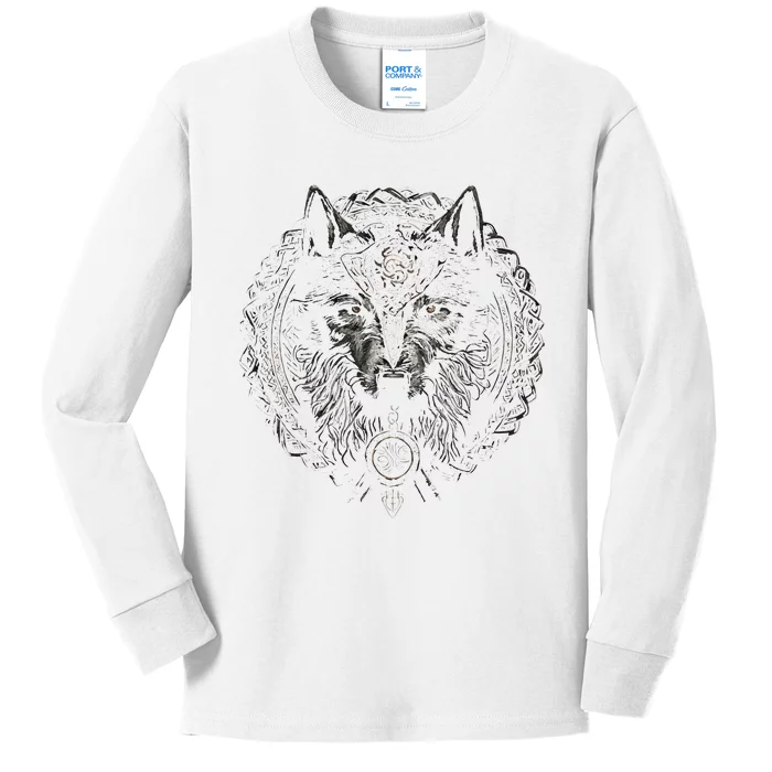 Viking Celtic Fenrir Wolf Kids Long Sleeve Shirt