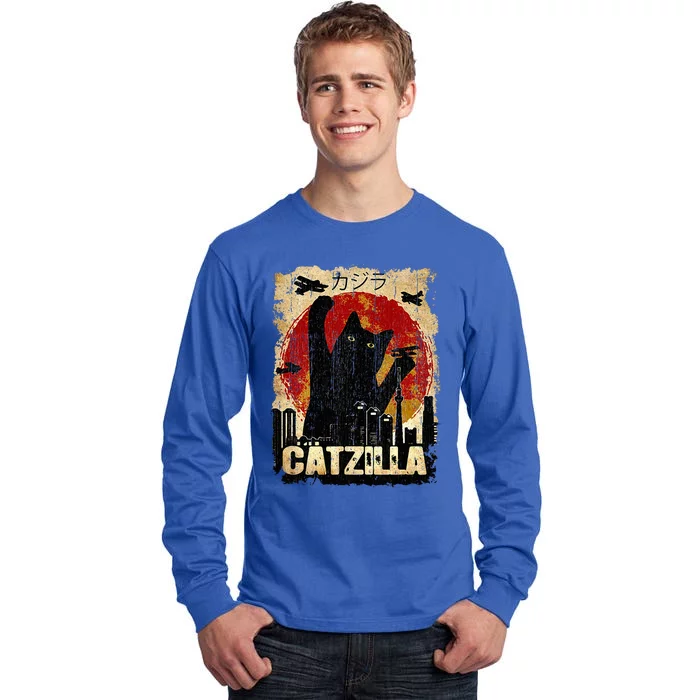 Vintage Catzilla Funny Kitten and Cat Tall Long Sleeve T-Shirt