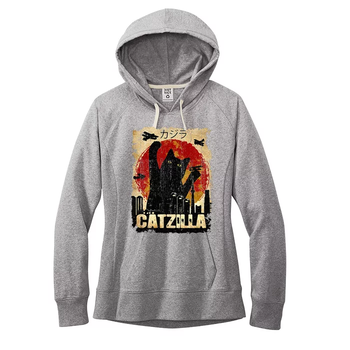 Vintage Catzilla Funny Kitten and Cat Women's Fleece Hoodie