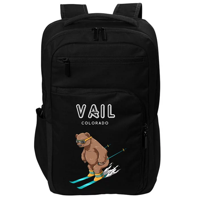 Vail Colorado Funny Ski Grizzly Bear Gift Impact Tech Backpack