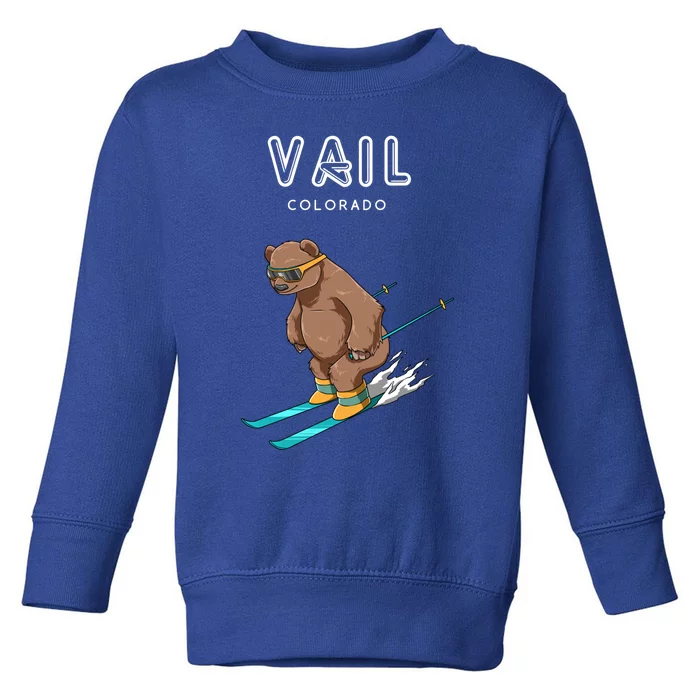 Vail Colorado Funny Ski Grizzly Bear Gift Toddler Sweatshirt