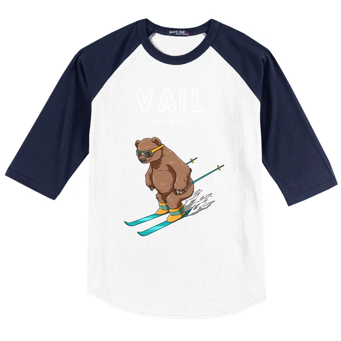 Vail Colorado Funny Ski Grizzly Bear Gift Baseball Sleeve Shirt