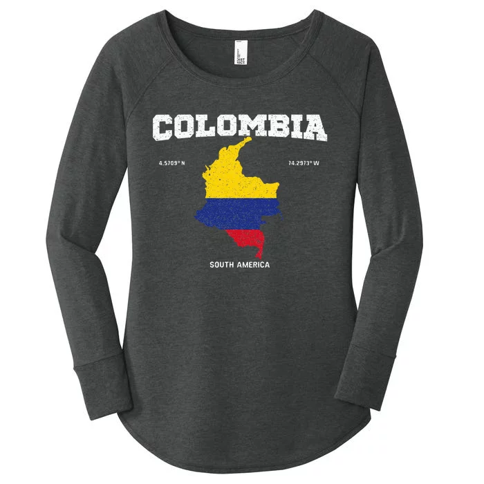 Vintage Colombian Flag Colombia Coordinates Women's Perfect Tri Tunic Long Sleeve Shirt