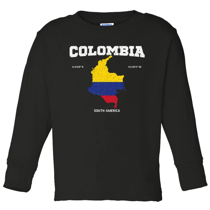 Vintage Colombian Flag Colombia Coordinates Toddler Long Sleeve Shirt