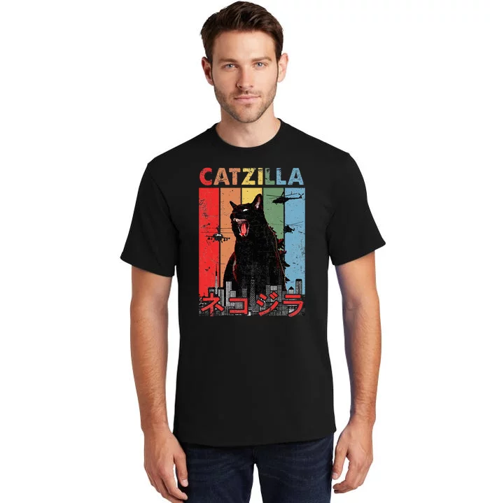 Vintage Catzilla Funny Kitten And Cat Lover Tall T-Shirt