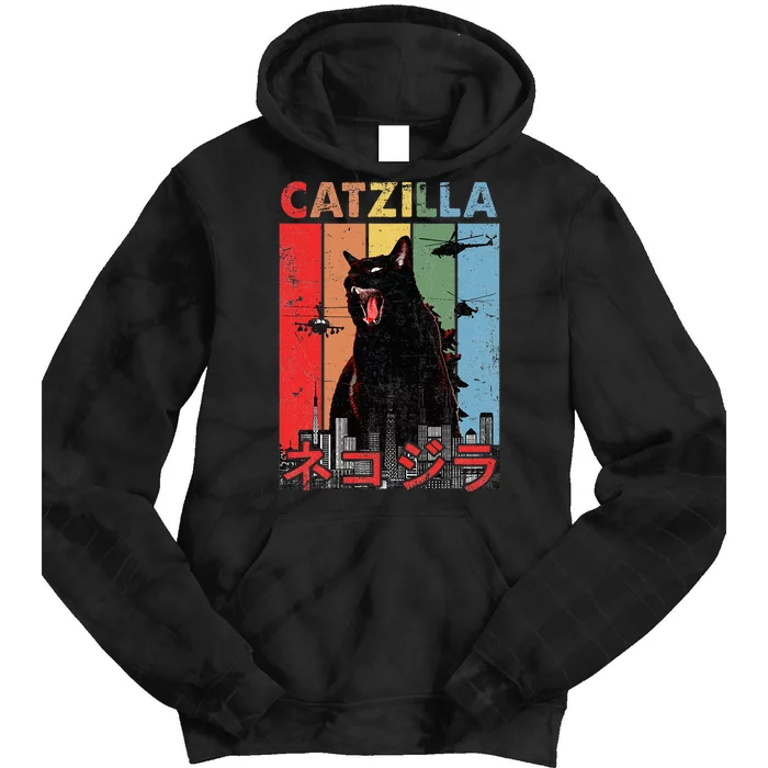 Vintage Catzilla Funny Kitten And Cat Lover Tie Dye Hoodie