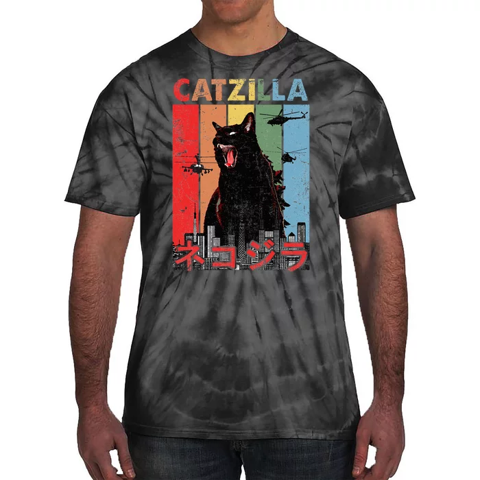 Vintage Catzilla Funny Kitten And Cat Lover Tie-Dye T-Shirt