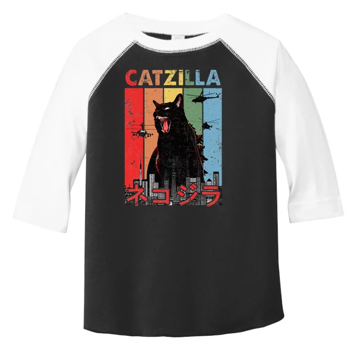 Vintage Catzilla Funny Kitten And Cat Lover Toddler Fine Jersey T-Shirt