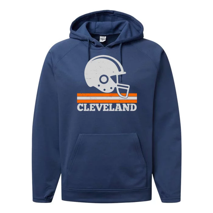 Vintage Cleveland Football Helmet Logo Performance Fleece Hoodie