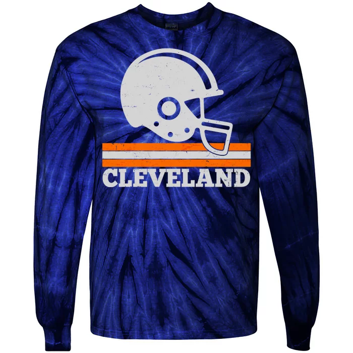 Vintage Cleveland Football Helmet Logo Tie-Dye Long Sleeve Shirt