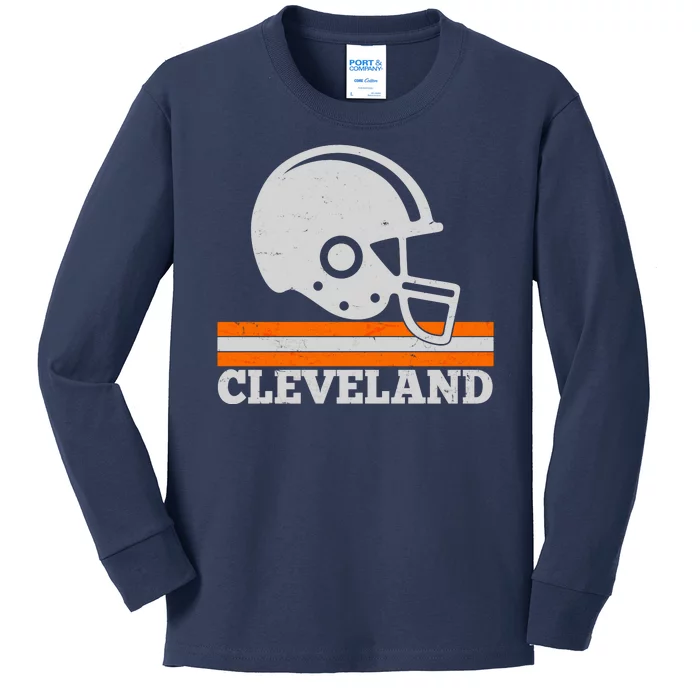 Vintage Cleveland Football Helmet Logo Kids Long Sleeve Shirt