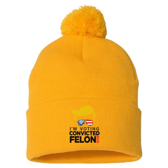 Voting Convicted Felon 2024 Graphic Pom Pom 12in Knit Beanie