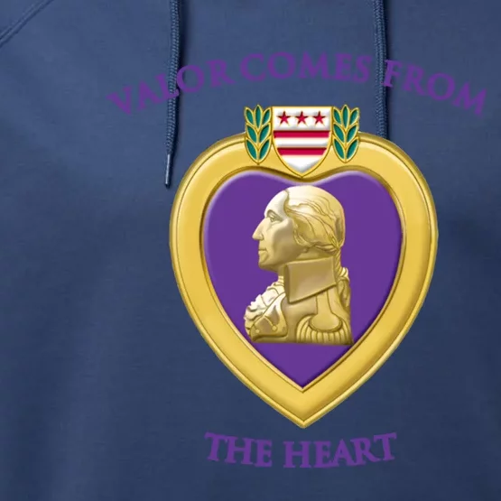 Valor Comes From The Heart Purple Heart Military Design Gift Performance Fleece Hoodie