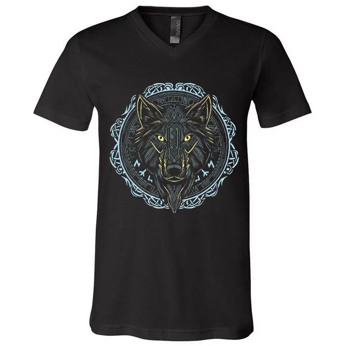 Viking Celtic Fenrir Wolf Of Odin Norse Myths Nordic V-Neck T-Shirt