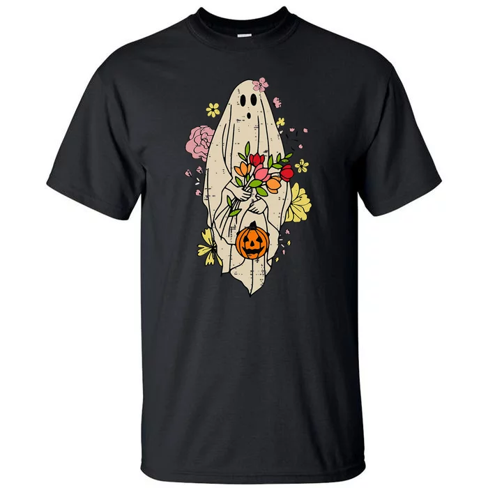 Vintage Cute Floral Ghost Halloween Pumpkin Costume Funny Tall T-Shirt