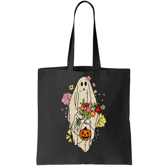 Vintage Cute Floral Ghost Halloween Pumpkin Costume Funny Tote Bag