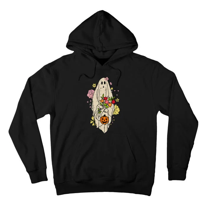 Vintage Cute Floral Ghost Halloween Pumpkin Costume Funny Tall Hoodie