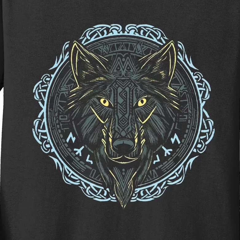 Viking Celtic Fenrir Wolf Of Odin Norse Myths Nordic Gifts Kids Long Sleeve Shirt