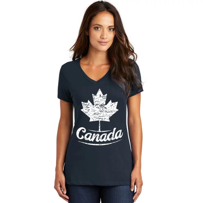 Vintage Canada Flag Canadian Flag Maple Leaf Women's V-Neck T-Shirt